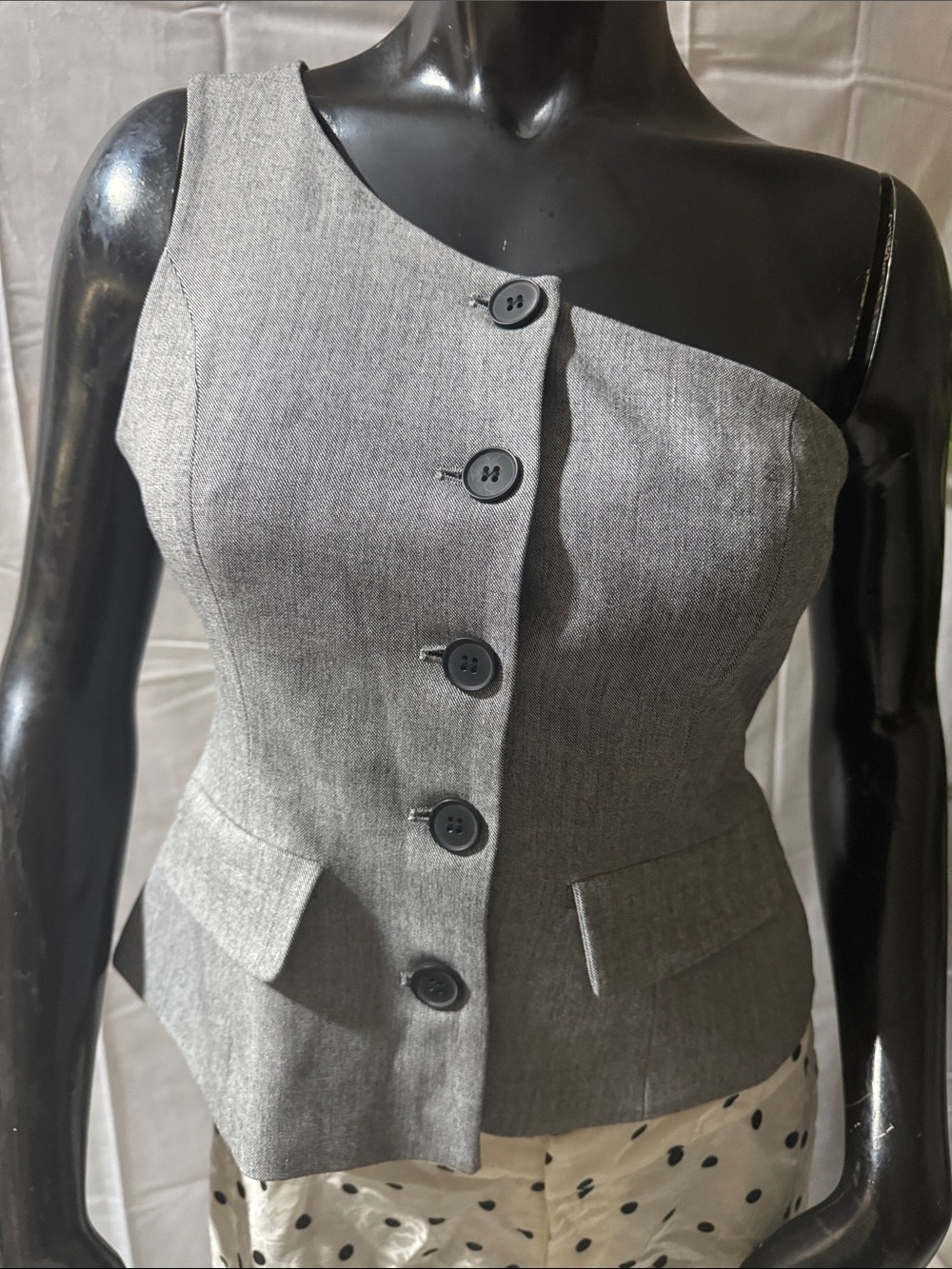 Zara Asymmetrical Grey Button-front Vest